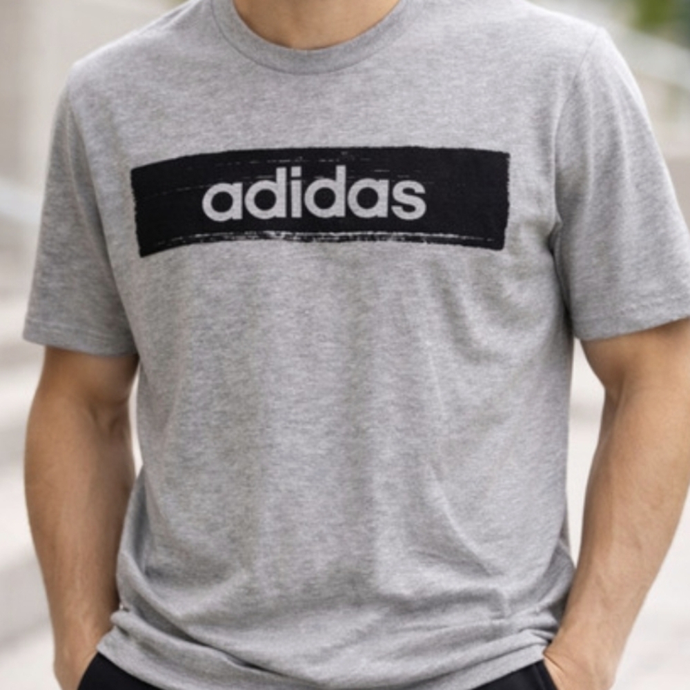 Adidas Men's Light Gray Short Sleeve Tee with Black Logo